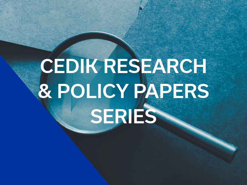 photo of magnifying glass with words "CEDIK research and policy papers series"