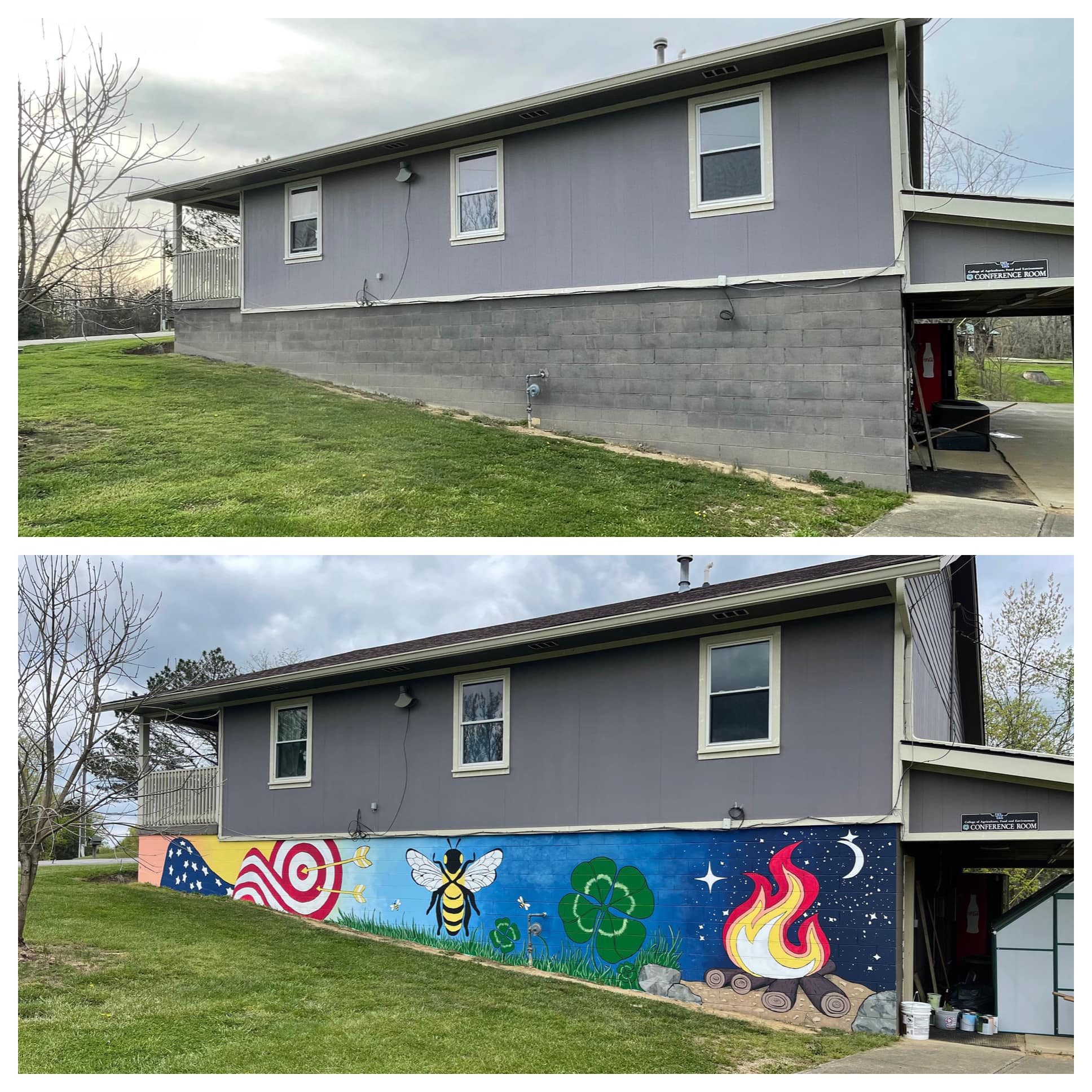 Before and after North Camp Mural picture.