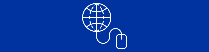icon of a computer mouse connected to a grid of a globe