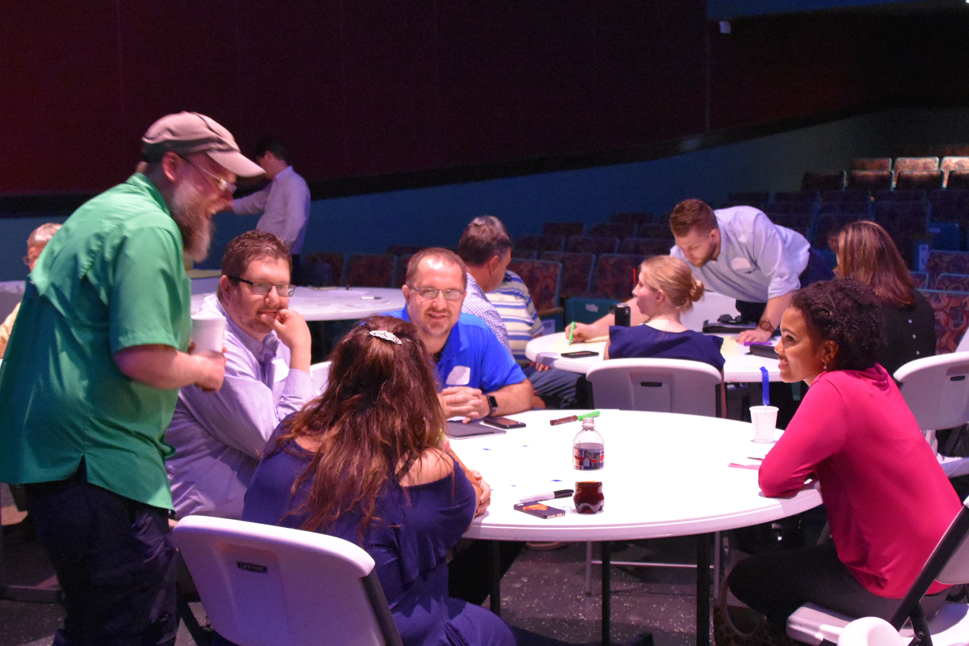 downtown teams 1 photo of team meeting in Pineville. Men and women seated at tables with facilitator